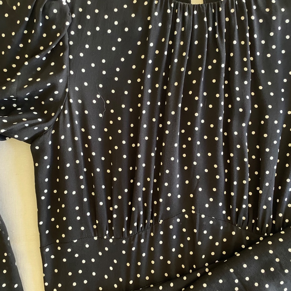 Reformation Black White Polka Dot Zip Mid Length Dress Size 6 - Picture 9 of 15